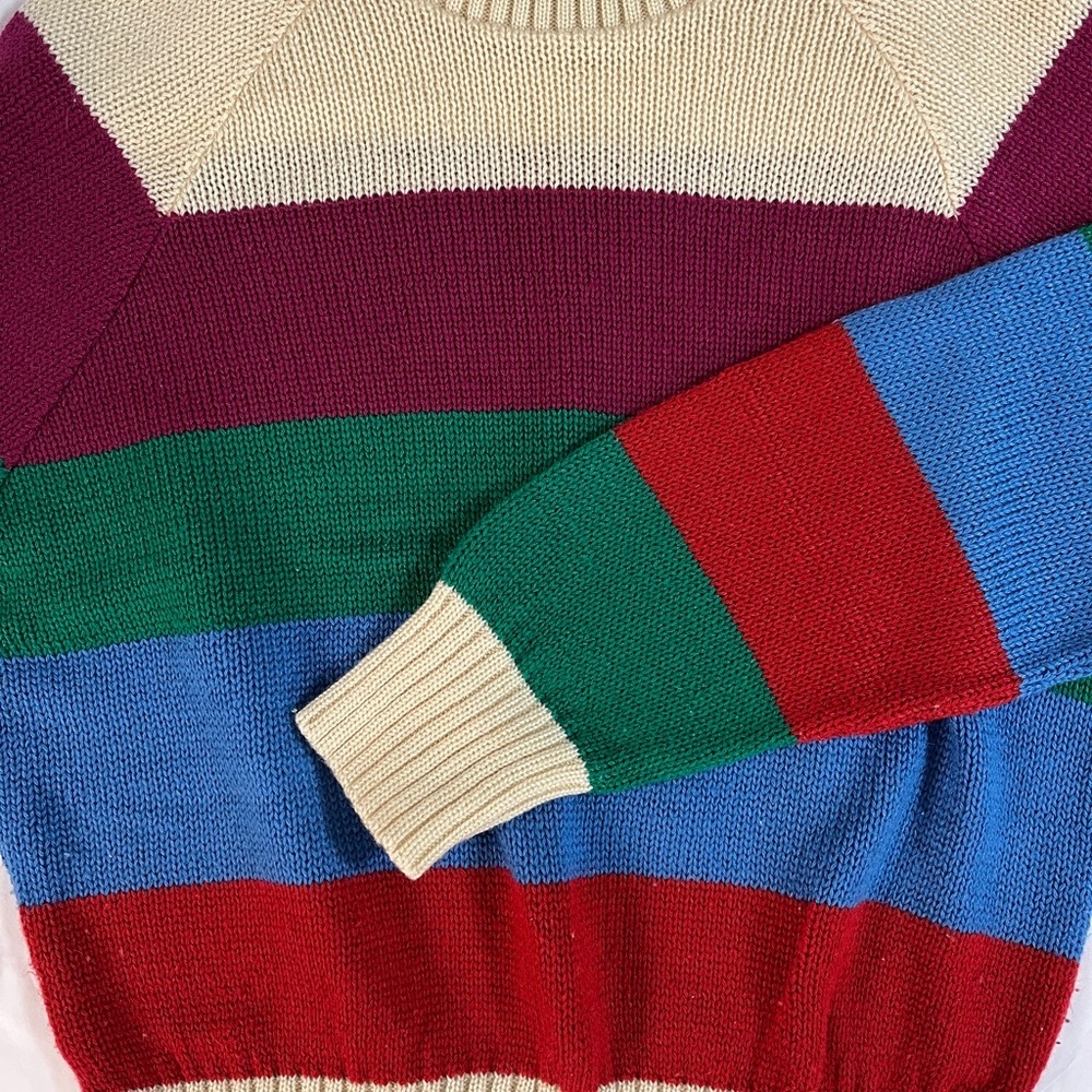 Avon Fashions Cream Sweater with Big rainbow stripes XS vintage preppy